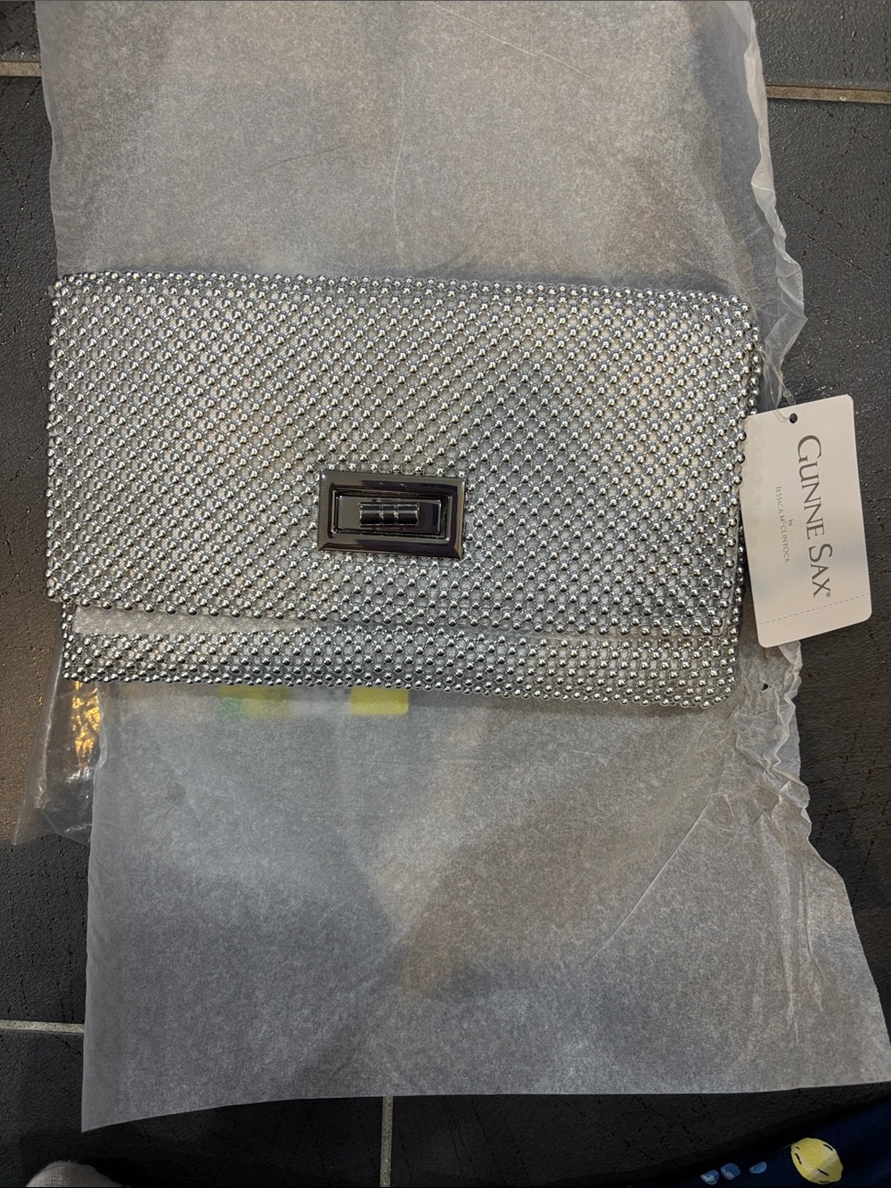 Gunne Sax Silver Crystal Mesh Evening Clutch